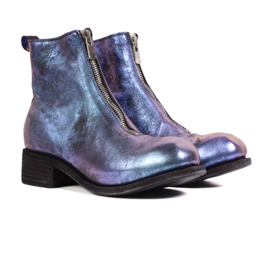 Guidi PL1 NEBULA purple iridescent zip front platform combat moto ankle boots 36